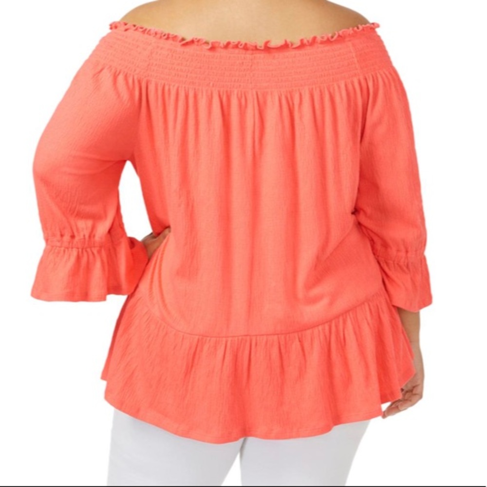 NY Collection Pink Smocked Ruffle Top - Picture 2 of 3